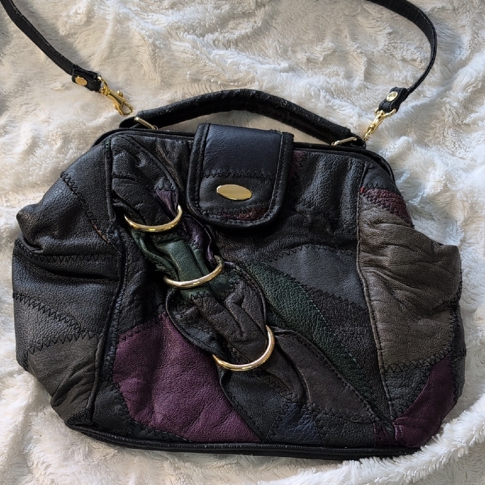 Vintage Patchwork Leather Look Handbag